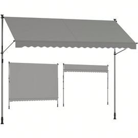 Store Banne Rétractable, Store Manuel, Réglable En Hauteur, Avec Manivelle Pour Balcon, Jardin, Terrasse, 350 X 120 Cm, Gris