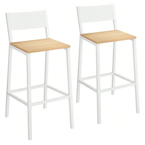 Tabourets De Bar, Lot De 2, Sièges Cuisine, Salle À Manger, Bureau, Style Industriel, Beige Chêne Et Blanc