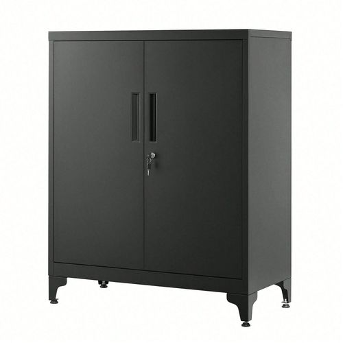 Caisson De Bureau, Placard Polyvalent, Armoire De Bureau À 2 Portes, Verrouillable, Meuble De Rangement En Acier, Gris