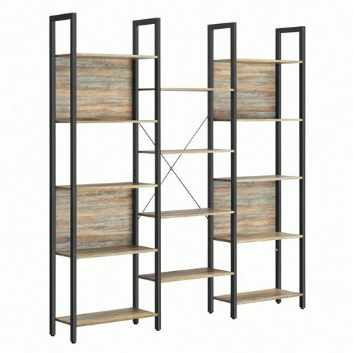 Bibliothèque, Étagère De Rangement, Avec 14 Étagères, 24 X 158 X 166 Cm, Couleur Chêne Bleu Et Noir