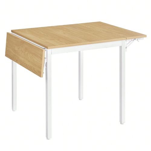 Table De Salle À Manger Pliable, Extensible, Pour 2 À 4 Personnes, Rectangulaire, Avec Abattants, Couleur Chêne Naturel Et Blanc Nuage