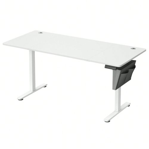 Bureau Électrique Assis-Debout, Bureau Réglable En Hauteur, 70 X 160 X (72-120) Cm, 4 Hauteurs Mémorisables, Pochette De Rangement, Blanc Nuage