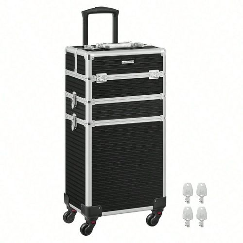 Valise de maquillage Professionnel 3-en-1, Mallette Cosmétique, XXL, 34 x 24 x 70,5 cm, Verrouillable, roulettes à 360°, pour voyages, Manucu