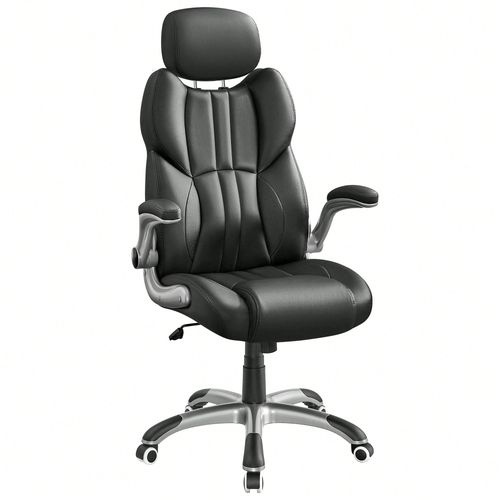 Siège De Bureau Pivotant, Fauteuil Ergonomique, Avec Accoudoirs Pliables, Piètement En Étoile En Nylon, Charge Maximale 150 Kg, Noir