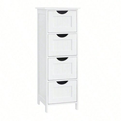 Armoire De Salle De Bain Avec 4 Tiroirs, 30 X 30 X 82 Cm, Placard De Rangement, Colonne Blanc