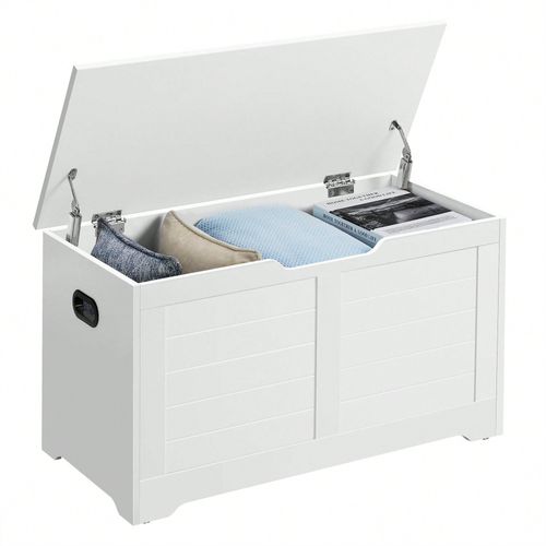 Coffre De Rangement, Avec 2 Charnières De Sécurité, Style Moderne, 40 X 80 X 46 Cm, Blanc