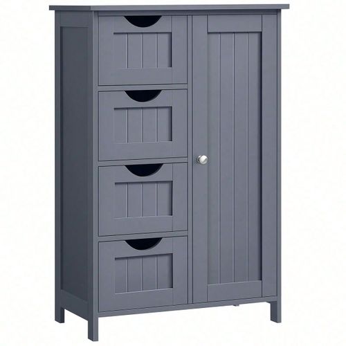 Armoire De Salle De Bain, Avec 4 Tiroirs, Placard Avec Porte, 30 X 55 X 82 Cm, Gris