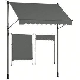 Store Banne Rétractable, Store Manuel, Réglable En Hauteur, Avec Manivelle Pour Balcon, Jardin, Terrasse, 200 X 120 Cm, Gris Anthracite
