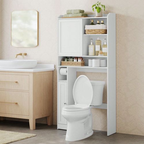 Meuble Wc, Avec Porte Coulissante, 25 X 83 X 170 Cm, Blanc Nuage