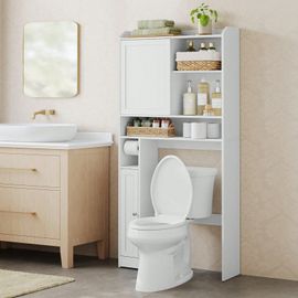 Meuble Wc, Avec Porte Coulissante, 25 X 83 X 170 Cm, Blanc Nuage