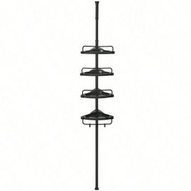Étagère Douche sans Perçage à 4 Niveaux, 85-305 cm, Rangement Salle de bain Télescopique, Étagère Angle, Noir