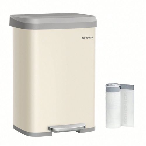 Poubelle de cuisine, 50 L, Poubelle à pédale en métal avec couvercle, Grande et Haute, Beige Sable et Gris Tourterelle