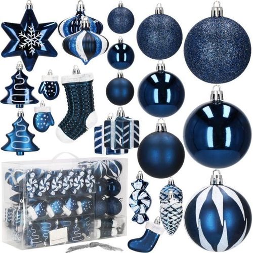 SPRINGOS® 77 pièces boules d'arbre ornements plastique 21 designs différents Décorations de sapin de Noël Incassables - bleu foncé