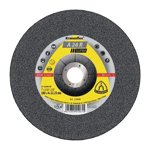 Meule d'ébarbage A 24 R Supra D180xS4mm courbé STA perçage 22,23mm KLINGSPOR (Par 10)
