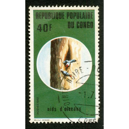 Timbre Oblitéré République Populaire Du Congo, Nids D'oiseaux, Postes 1982, 40 F