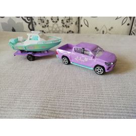 Voiture Toyota Hilux Revo Avec Remorque Plateau Transport Bateau 1/64-Majorette
