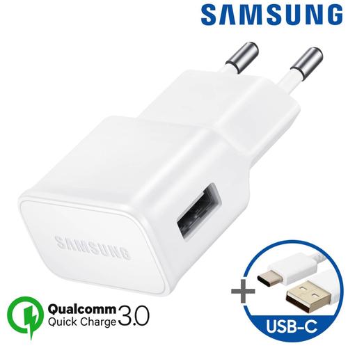 15W Original Chargeur Secteur Blanc Prise de Courant Adaptateur Charge Rapide + Câble Cordon USB-C Origine Pour Samsung Galaxy S8 S8+ / S9 S9+ Plus / S10 S10e S10+ 5G