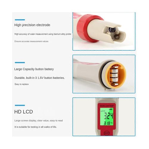 Testeur numérique de la qualité de l'eau 4-en-1 PH/TDS/EC/Compteur de température pour piscines, aquariums, eau potable