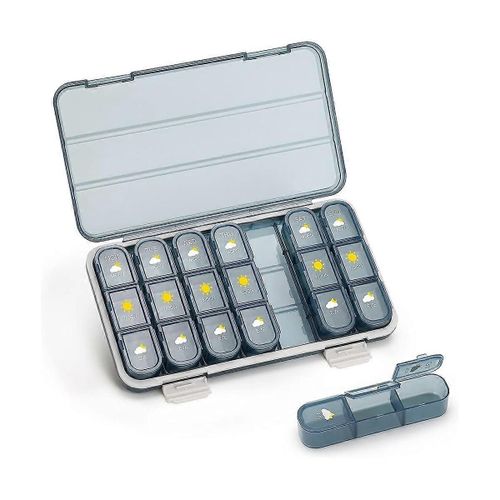 Organisateur De Pilules 3 Fois Par Jour, Boîte De Pilules De 7 Jours - Récipient De Pilules De Voyage Hebdomadaire, Distributeur De Médicaments Étui De Vitamines, Bleu