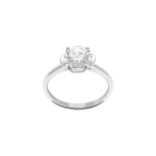 Bague Argent Rhodié Fleur Oxyde Blanc Sertis