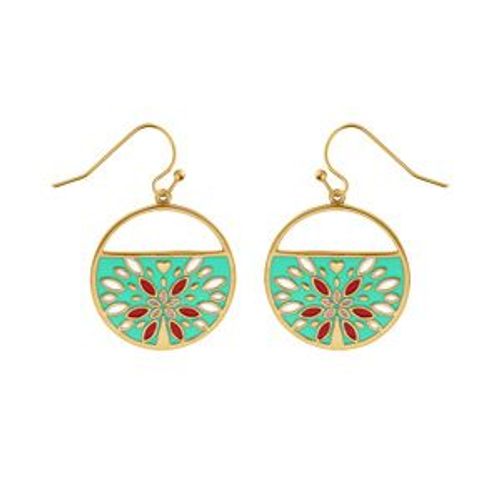 Boucles D'oreilles Acier Doré Jaune Stella Mia Résine Verte Et Rouge