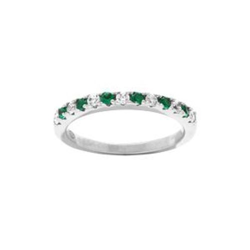 Bague Argent Rhodié Demi Alliance Oxydes Verts Et Blancs Sertis