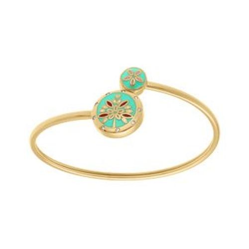 Bracelet Acier Doré Jaune Stella Mia Jonc Flexible Résine Verte Et Rouge