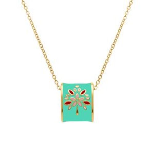 Collier Acier Doré Jaune Stella Mia Résine Verte Et Rouge 42+10cm