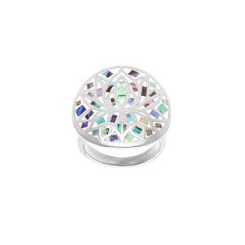 Bague Acier Stella Mia Ronde Fleur De Lotus Résine Et Nacre