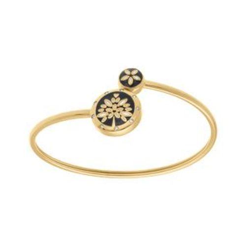 Bracelet Acier Doré Jaune Stella Mia Jonc Flexible Résine Noire Et Blanche