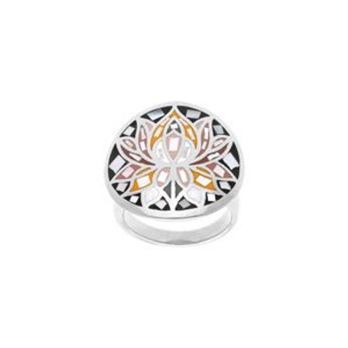 Bague Acier Stella Mia Ronde Fleur De Lotus Résine Et Nacre