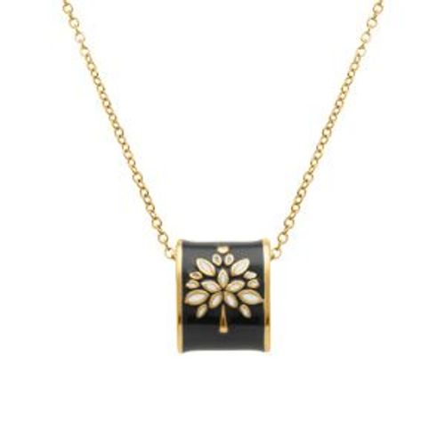 Collier Acier Doré Jaune Stella Mia Pendentif Rectangulaire Résine Noire Et Blanche 42+10cm