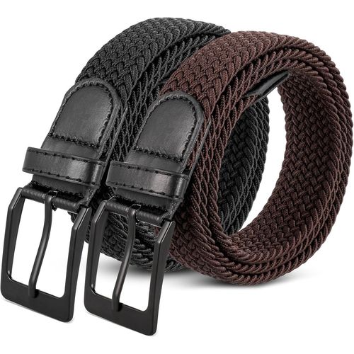 Lot De 2 Ceintures Élastiques Tressées Avec Boucle De Ceinture Pour Homme-105 Cm-Noir Et Marron,Noir/Marron,105cm/41.33inch
