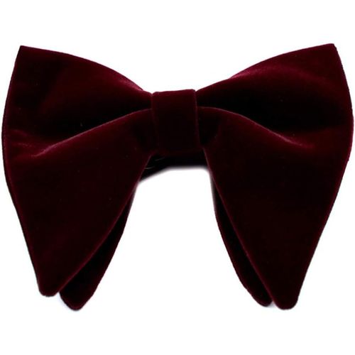 Mens Velvet Vintage Double Layer Pre-Tied Hand Bow Tie Glitter Solid Color Tuxedo Large Oversized Length Adjustable Tie Wine Red