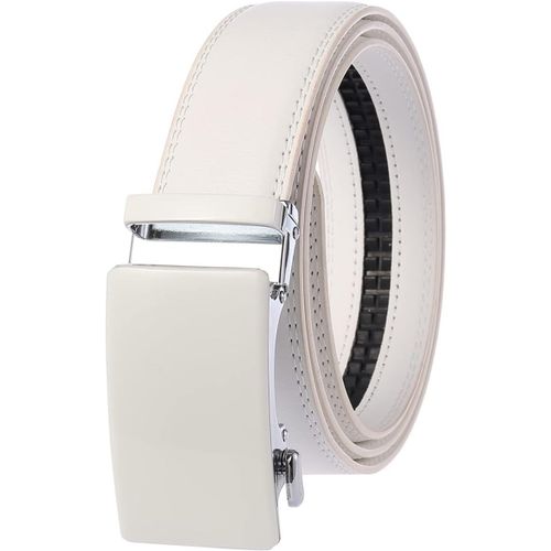 Ceinture À Cliquet En Cuir Pour Homme-Couleur Tendance-Noir Et Blanc-Boucle Automatique-3,4 X 130 Cm