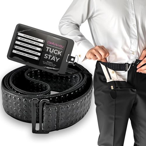 Keep Shirts Tuck N Stay Ceinture Cachée Extra Adhérente-Ceinture Extensible Réglable,Look Soigné Pour Le Travail,Robe,Décontractée,Noir,Taille L,Noir,Taille Unique