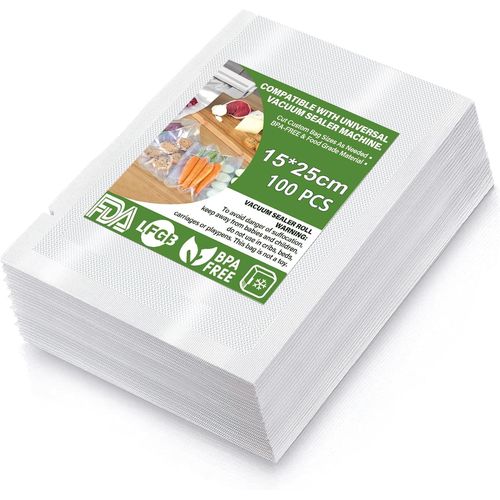 Sac Sous Vide Alimentaire,Sacs À Faire Le Vide D'Air Gaufrés Convient À Tous Machine Sous Vide,Pour La Conservation Des Aliments Et La Cuisson,Sans Bpa(100 Sachets,15 X 25Cm)[PLA6120283]