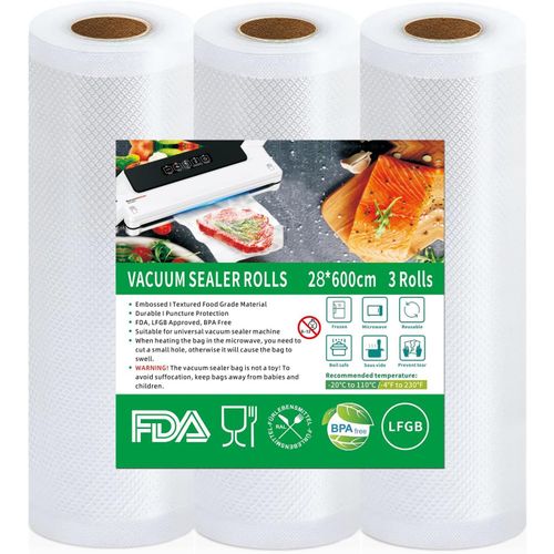 Sachet Sous Vide Alimentaire, 3 Rouleaux 28Cm X 600Cm Sac Sous Vide Alimentaire, Rouleau Film Sous Vide Alimentaire, Sans Bpa, Approuvé Lfgb, Sac Congelation Sous Vide Alimentaire[PLA6121221]