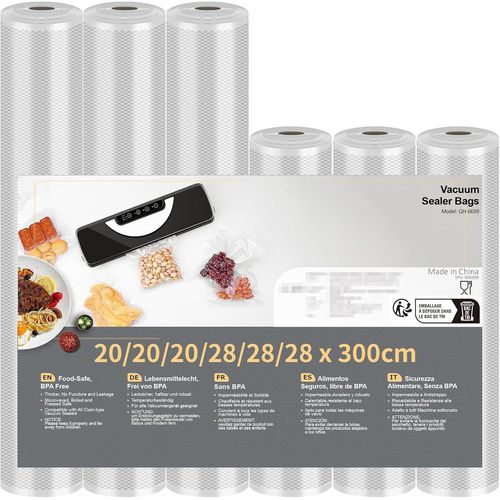 Sacs Sous Vide Alimentaire 6 Rouleau Sous Vide Alimentaire 3 Rouleaux 28X300Cm Et 3 Rouleaux 20X300Cm Film Sous Vide Alimentaire, Pour Machine Sous Vide Des Aliments Et La Cuisson[PLA6120720]