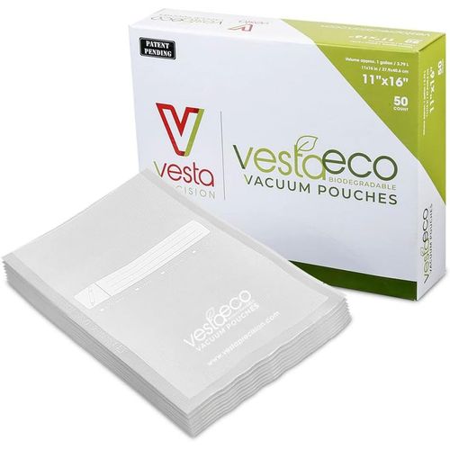 Vestaeco Sacs Sous Vide Alimentaire Pour La Conservation Des Aliments Et La Cuisson | Biodégradable, Pour Sous Vide, Sans Bpa Ni Phtalates, Sac En Relief | 50 Unités, 28 X 40 Cm[PLA6120531]