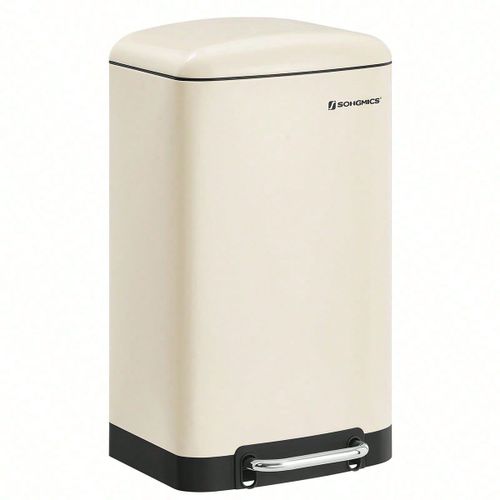 Poubelle de cuisine, 30L, Poubelle en acier avec pédale, Couvercle et Seau Intérieur, Fermeture en douceur, Blanc Nuage