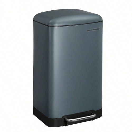 Poubelle de cuisine, 30L, Poubelle en acier avec pédale, Couvercle et Seau Intérieur, Fermeture en douceur, Gris Verdâtre