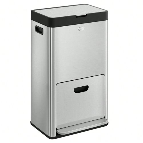 Poubelle de cuisine, Volume de 2 x 17L et 26L, Filtre à charbon, Pédale Large, Argent