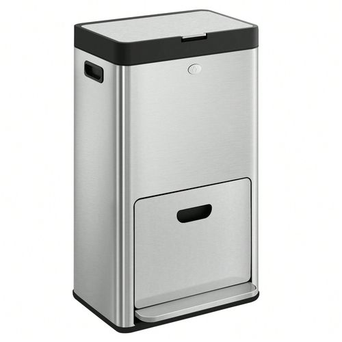 Poubelle de cuisine, Volume de 2 x 17L et 26L, Filtre à charbon, Pédale Large, Argent