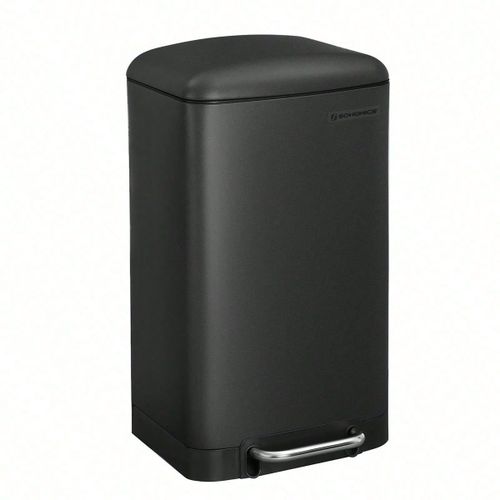 Poubelle de cuisine, 30L, Poubelle en acier avec pédale, Couvercle et Seau Intérieur, Fermeture en douceur, Noir