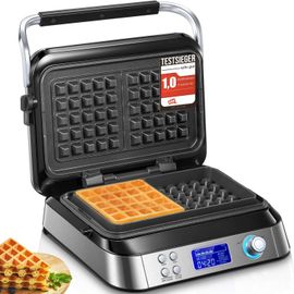 Gaufrier Gaufre Belge, Gaufrier Double Intelligent Pro Avec Affichage Led, 2 Tranches, 5 Programmes Différents, 7 Niveaux De Brunissage, Acier Inoxydable (Argent)[PLA6120941]