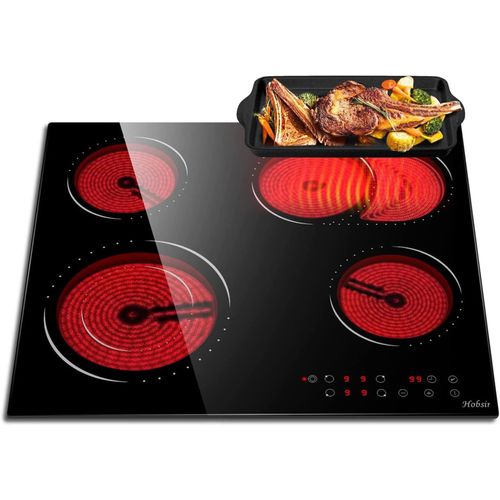 Hobsir Plaque Vitrocéramique 4 Feux, Plaque Cuisson Électrique Encastrable 60Cm, 6600W, Table De Cuisson Avec Zones Ovale Et Double Flexibles, Contrôle Tactile, Minuterie, Sans Pri[PLA6120949]