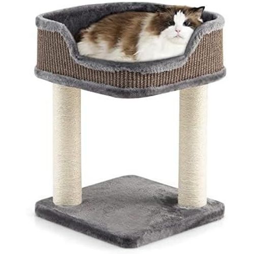 Asas-Petit Arbre À Chat Avec Grand Siège En Peluche-Arbre À Chat En Bois-Meuble D'escalade