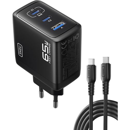 asas-Chargeur Usb C,65W 3-Port [Usb-C + Usb-A] Prise Usbc Chargeur Charge Rapide Avec Câble Usbc,Multi Secteur Pd+Qc Type C Adaptateur Pour Iphone 16 15 Pro Max,Ipad Pro Air,Galaxy S24 S23 Ultra