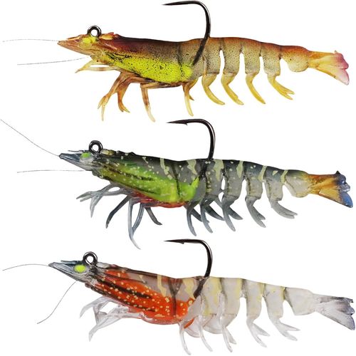 Asas-Leurres Pré-Équipés : 3 Pièces Leurres Souples Tpe Super Durables,Swimbaits Réalistes Crevettes Écrevisses,Pour Eau Douce Et Eau Salée (Rouge,Orange,Noir)